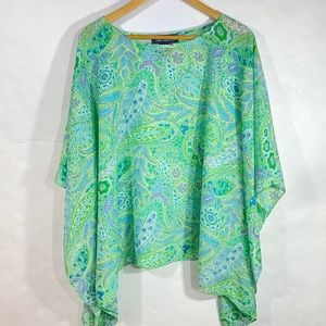 Green & Purple Paisley Caftan Blouse Top 2X